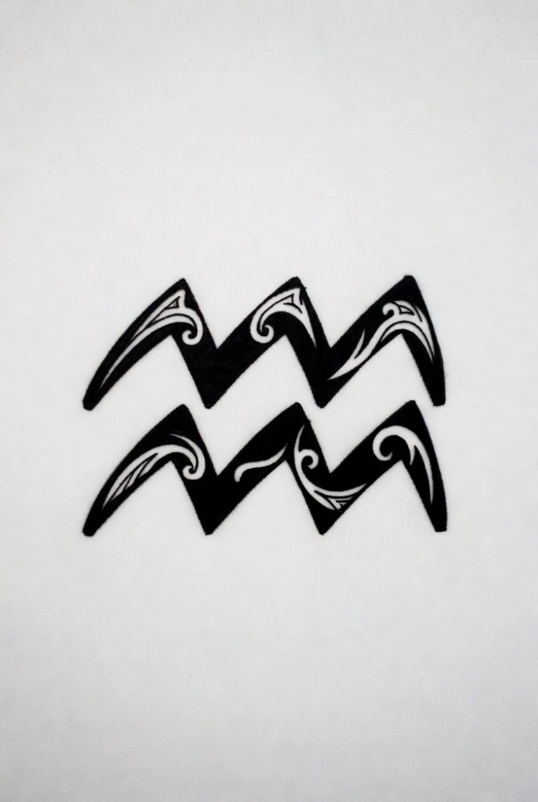 Aquarius sign tattoo example with abstract curves