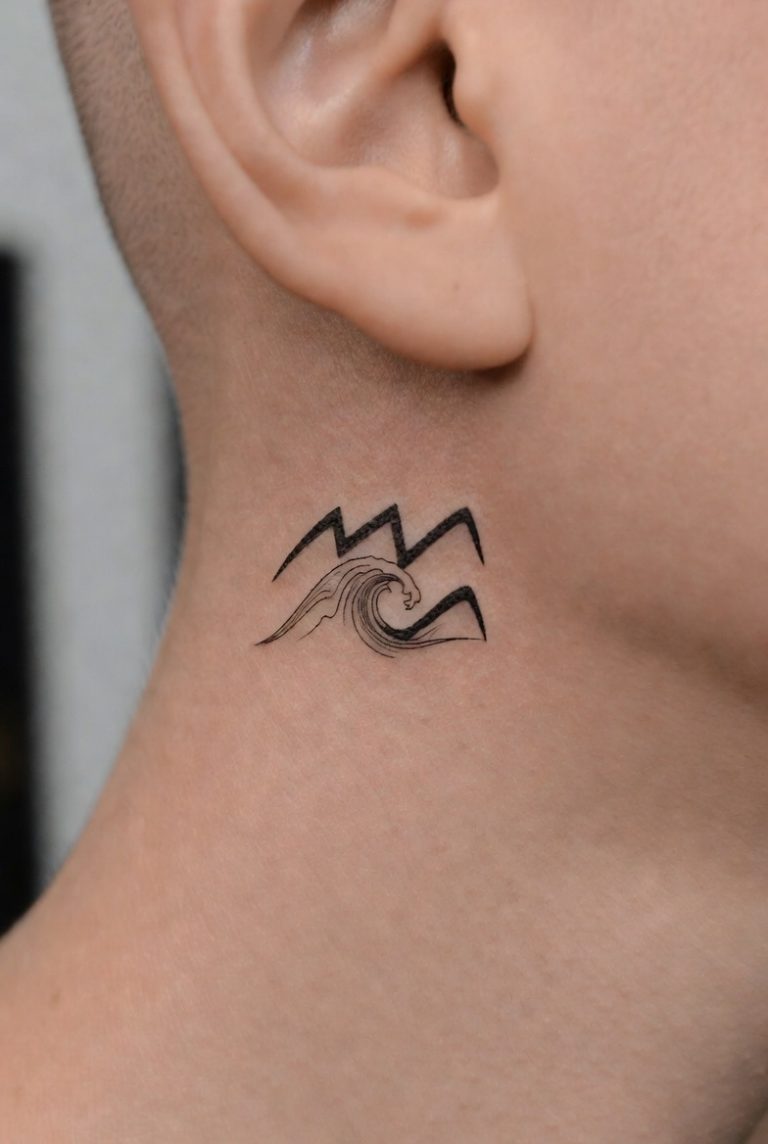 Minimalist Aquarius tattoo neck