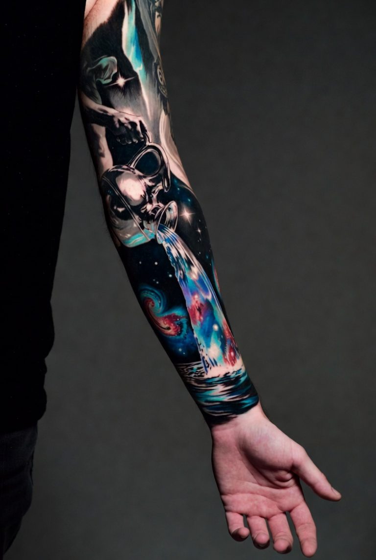 Water Bearer tattoo sleeve - pouring water