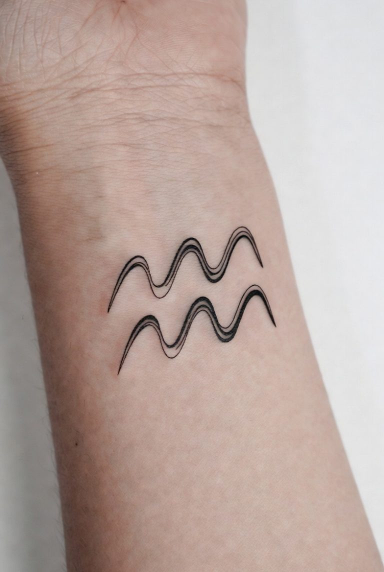 Minimalistic black tattoo for water sign on a wrist